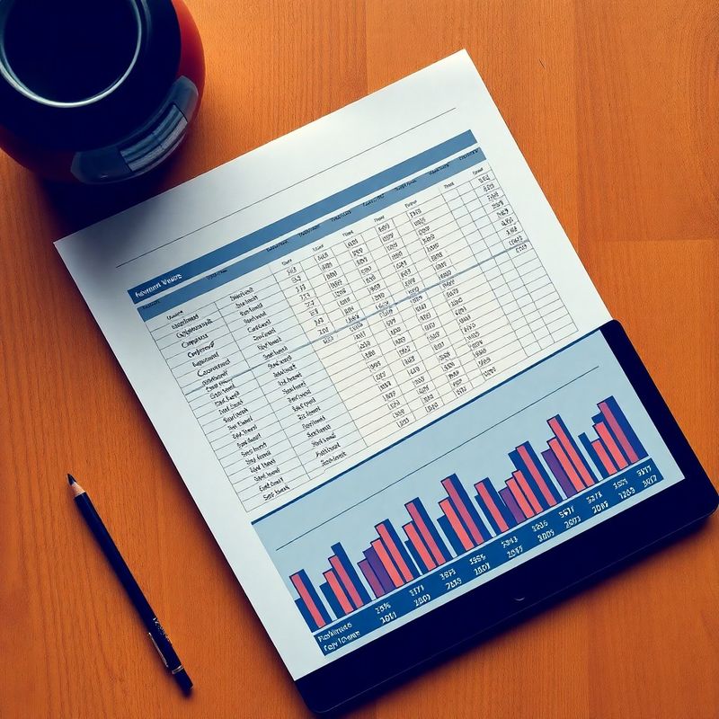 Spreadsheet printout beside a tablet showing keyword volume graphs